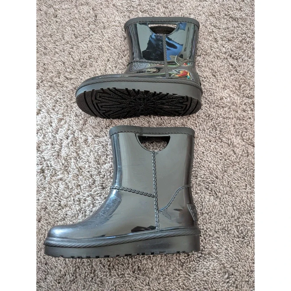 UGG Kids Drizlita Black Glossy Waterproof Rain Boots Pull On